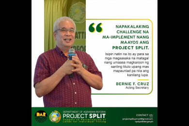 Secretary Bernie F. Cruz gave an inspirational message to the Project SPLIT CPMO staff during the conduct of the 2021 Year-End Performance Review and Defining Ways Forward for CY 2022 held last December 20-22, 2021 in Binalonan, Pangasinan.