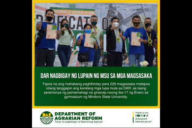 Ang mga lupang pang-agrikultura na ipinamahagi ay ang pag-aari ng Mindoro State University (MSU) na nakuha sa pamamagitan ng Executive Order No. 75.