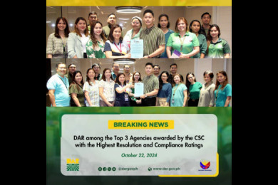 The Civil Service Commission (CSC) recognized the Department of Agrarian Reform (DAR) for being one of the top three government agencies with the highest resolution and compliance rates for customer feedback from January to December 2023. 