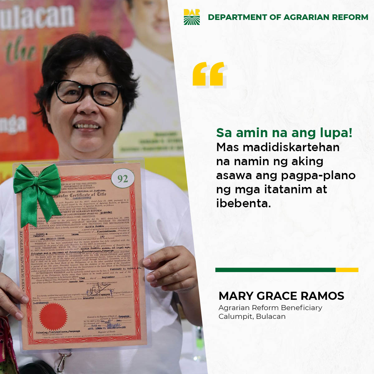 Napasakamay Na Ni Aling Mary Grace Ang Kanyang Titulo Ng Lupa Mula Sa Dar Malaya Na Nilang 